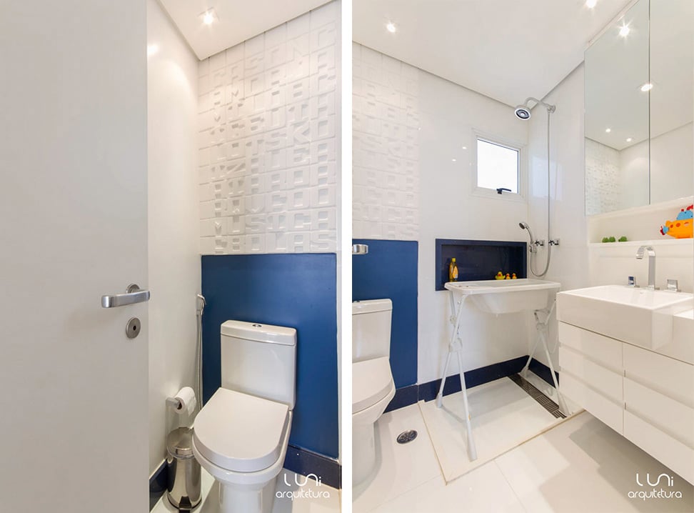 pastilhas e revestimento para banheiro  Banheiro de Bebe Azul arquitetura e construção
